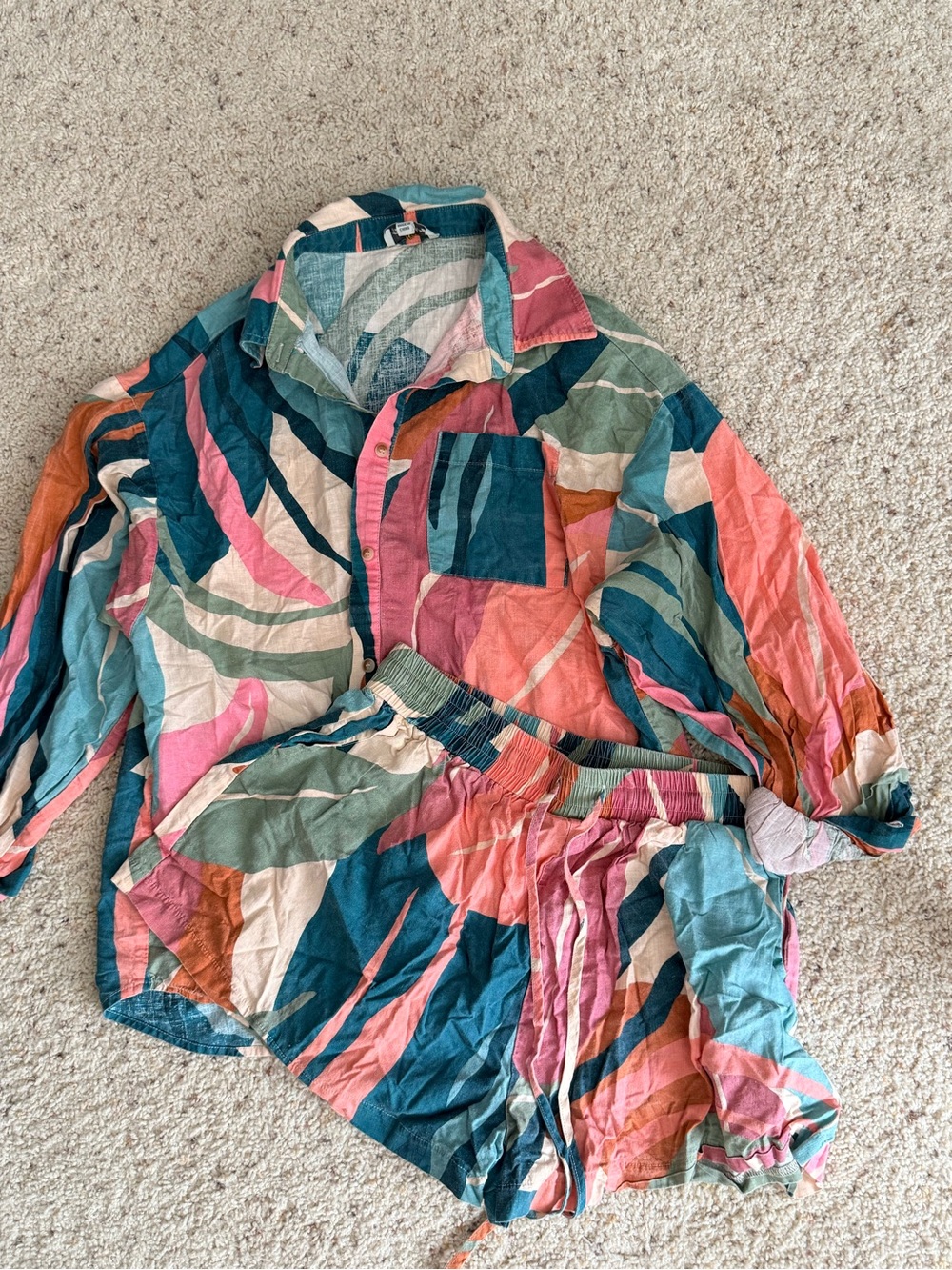 Women’s Multicolor Printed Button-Up Shirt & Shorts Set